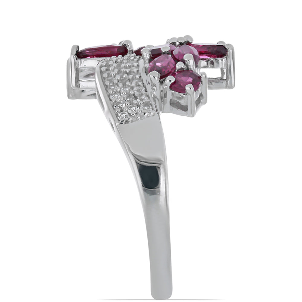 Silberring mit Rhodolith aus Moatize und weißem Topas