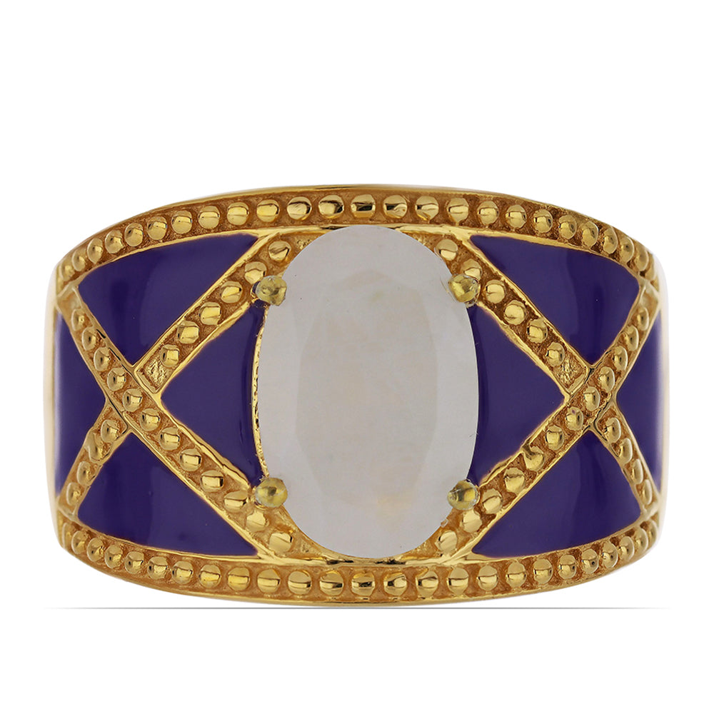 Goldplattierter Silberring mit Emaille und Regenbogenmondstein