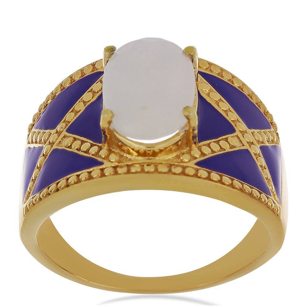 Goldplattierter Silberring mit Emaille und Regenbogenmondstein