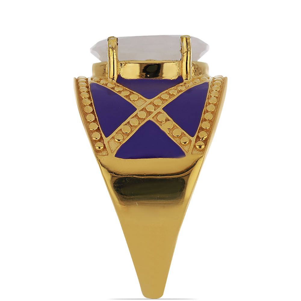 Goldplattierter Silberring mit Emaille und Regenbogenmondstein