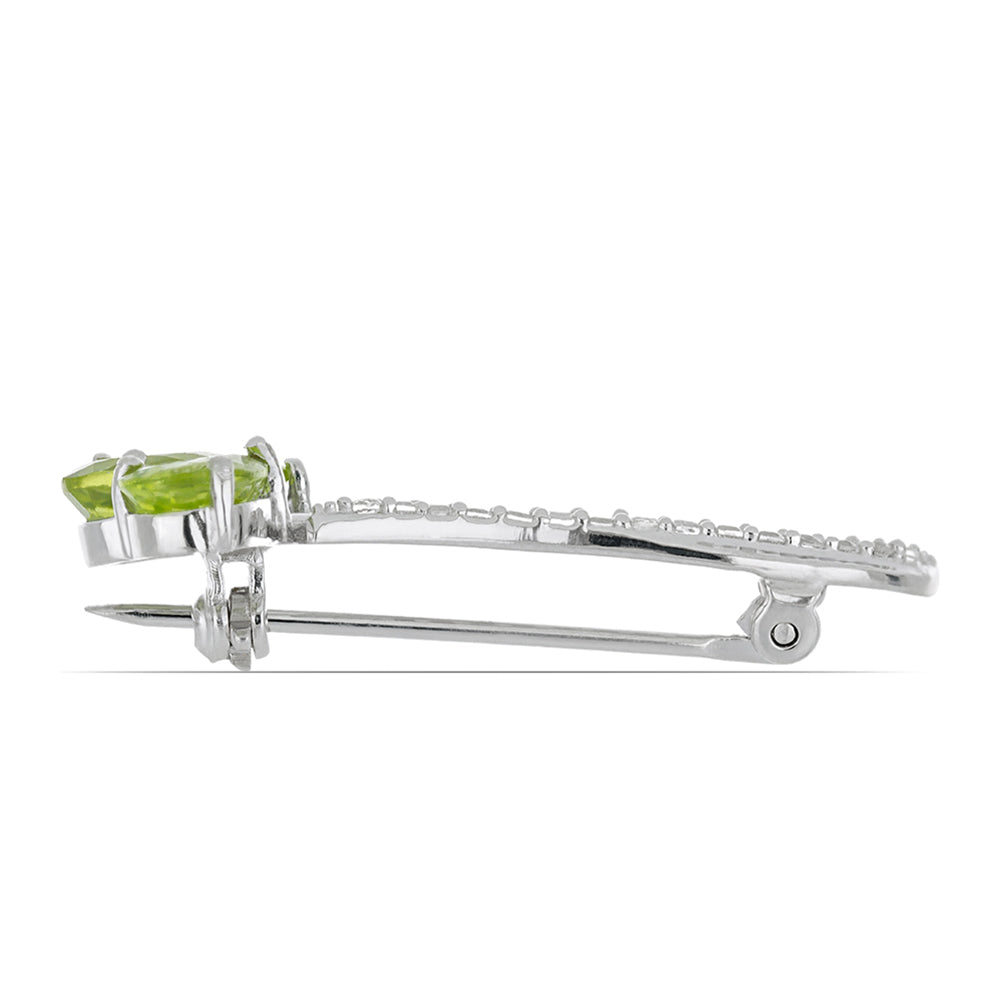 Silberbrosche mit Peridot aus Changbai und weißem Topas