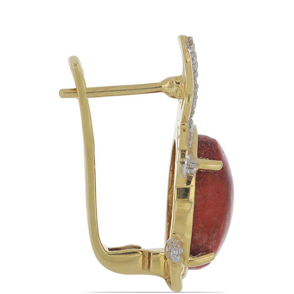 Goldplattierte Silberohrringe mit roter Schwammkoralle und weißem Topas 2