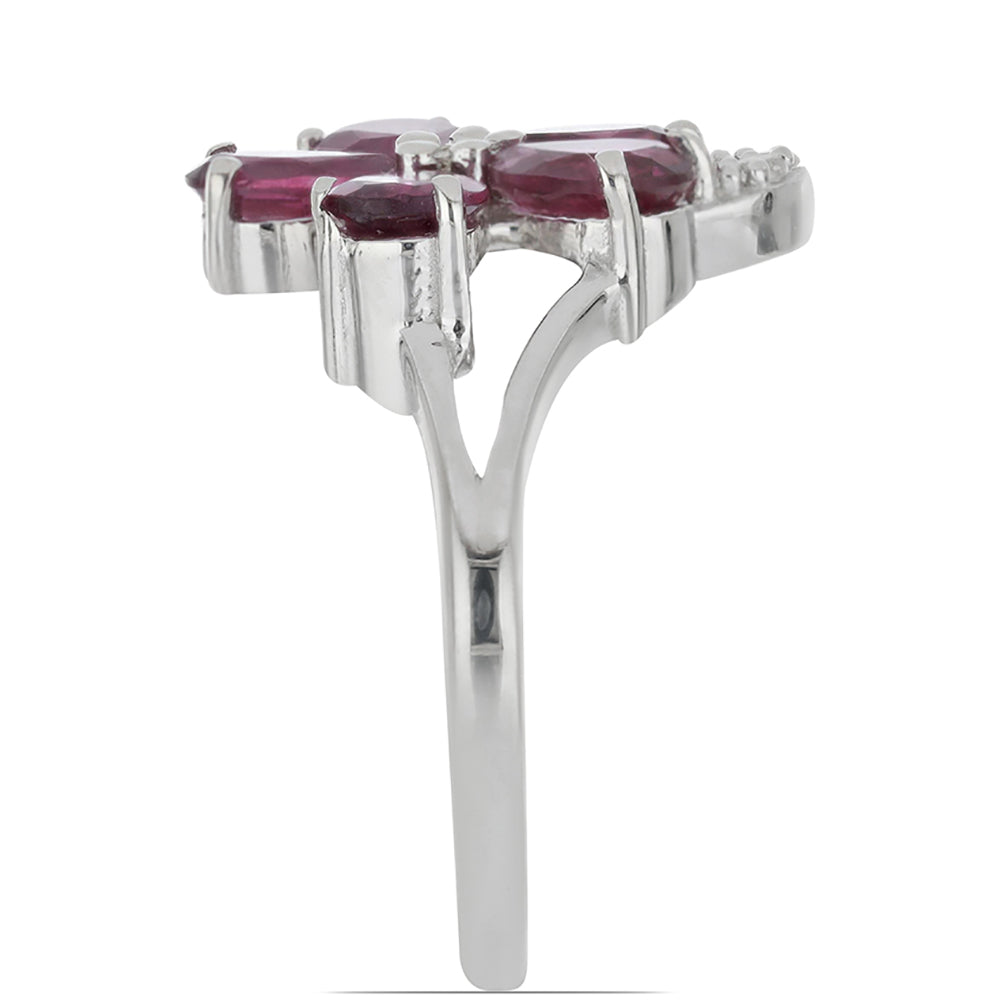 Silberring mit Rhodolith aus Moatize und weißem Topas