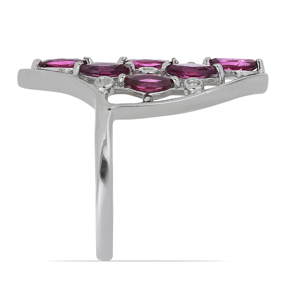 Silberring mit Rhodolith aus Moatize und weißem Topas