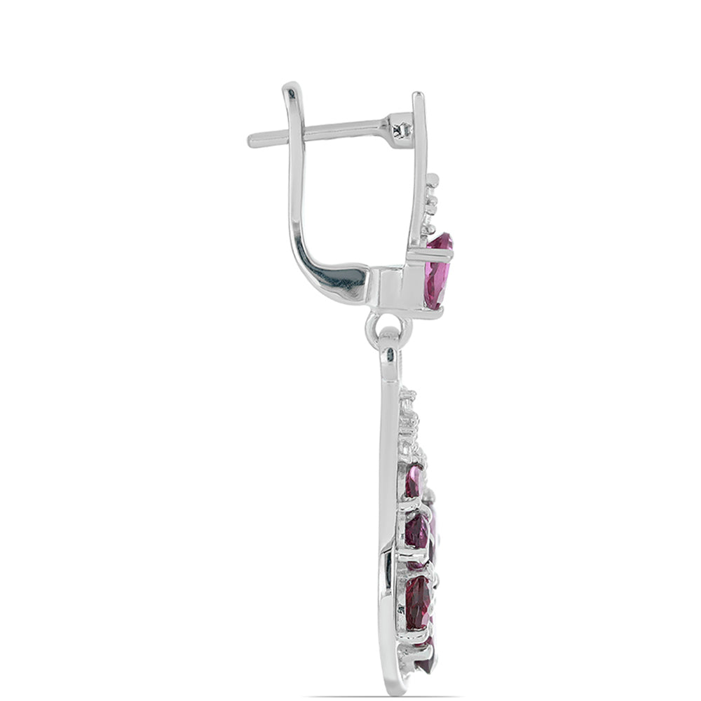 Silberohrringe mit Rhodolith aus Moatize und weißem Topas