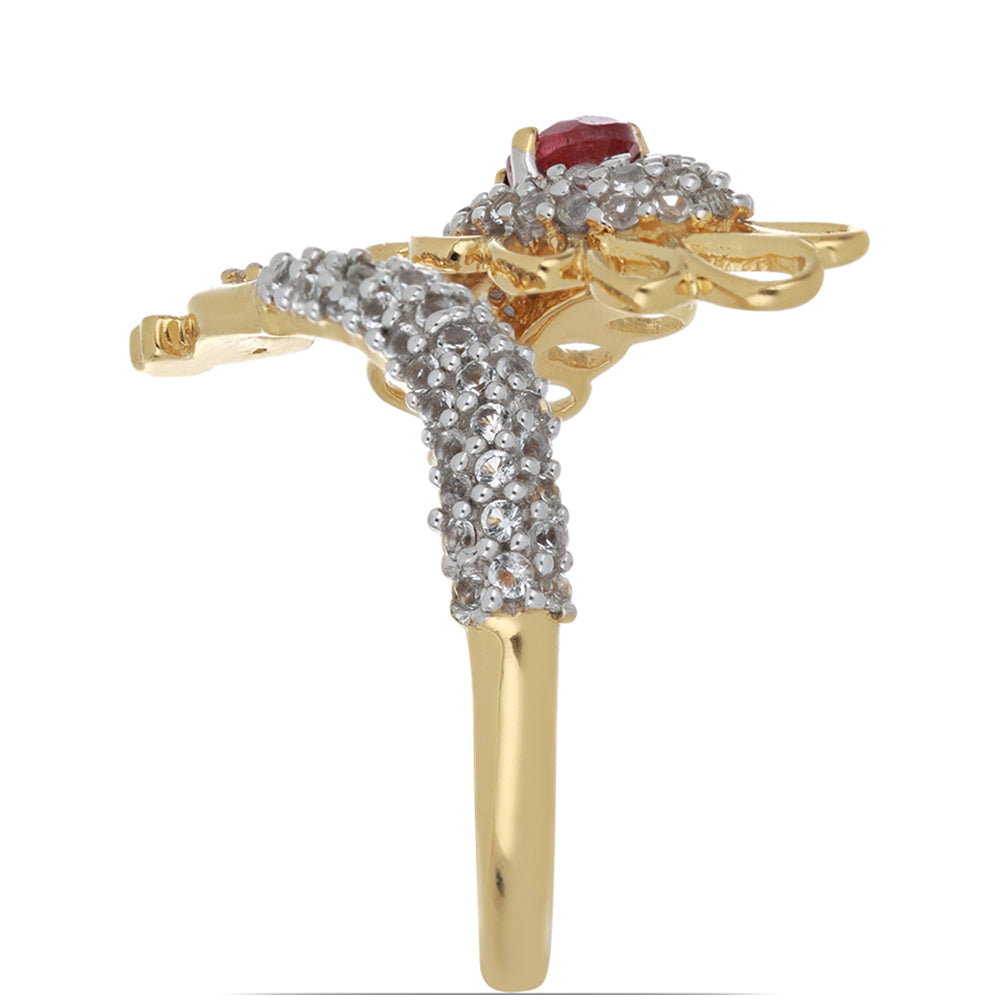 Goldplattierter Silberring mit Rubin aus Madagaskar und weißem Topas