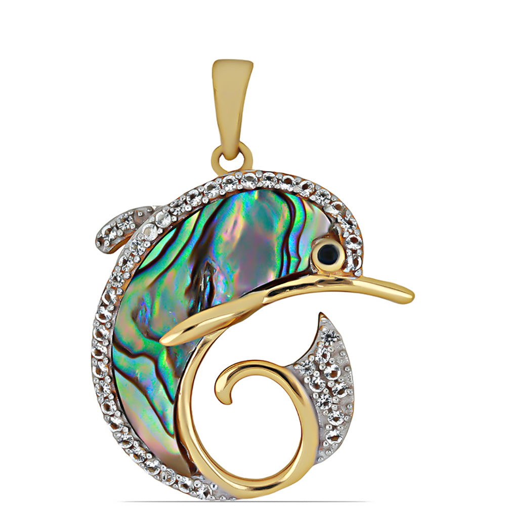 Goldplattierter Silberanhänger mit Paua Muschel und weißem Topas 1