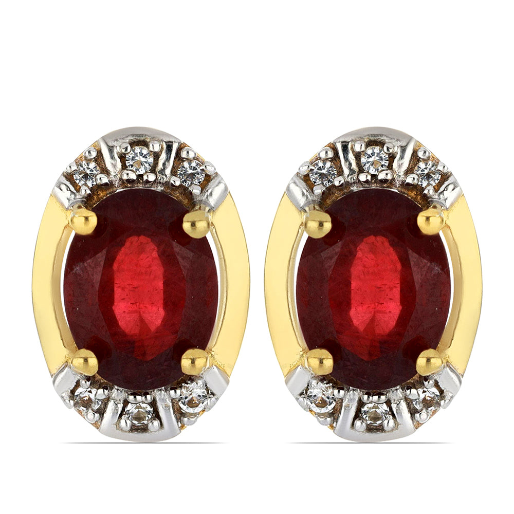 Goldplattierte Silberohrringe mit Rubin aus Madagaskar und weißem Topas 1