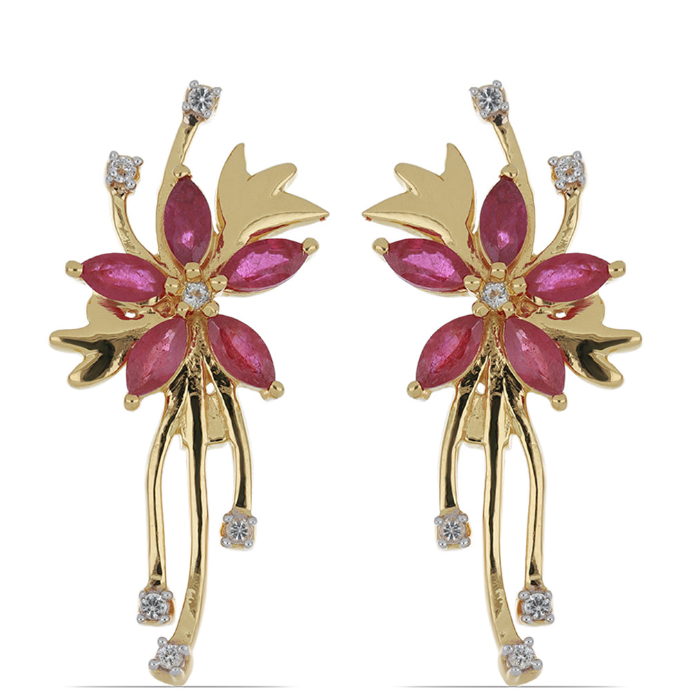 Goldplattierte Silberohrringe mit Rubin aus Madagaskar und weißem Topas 1