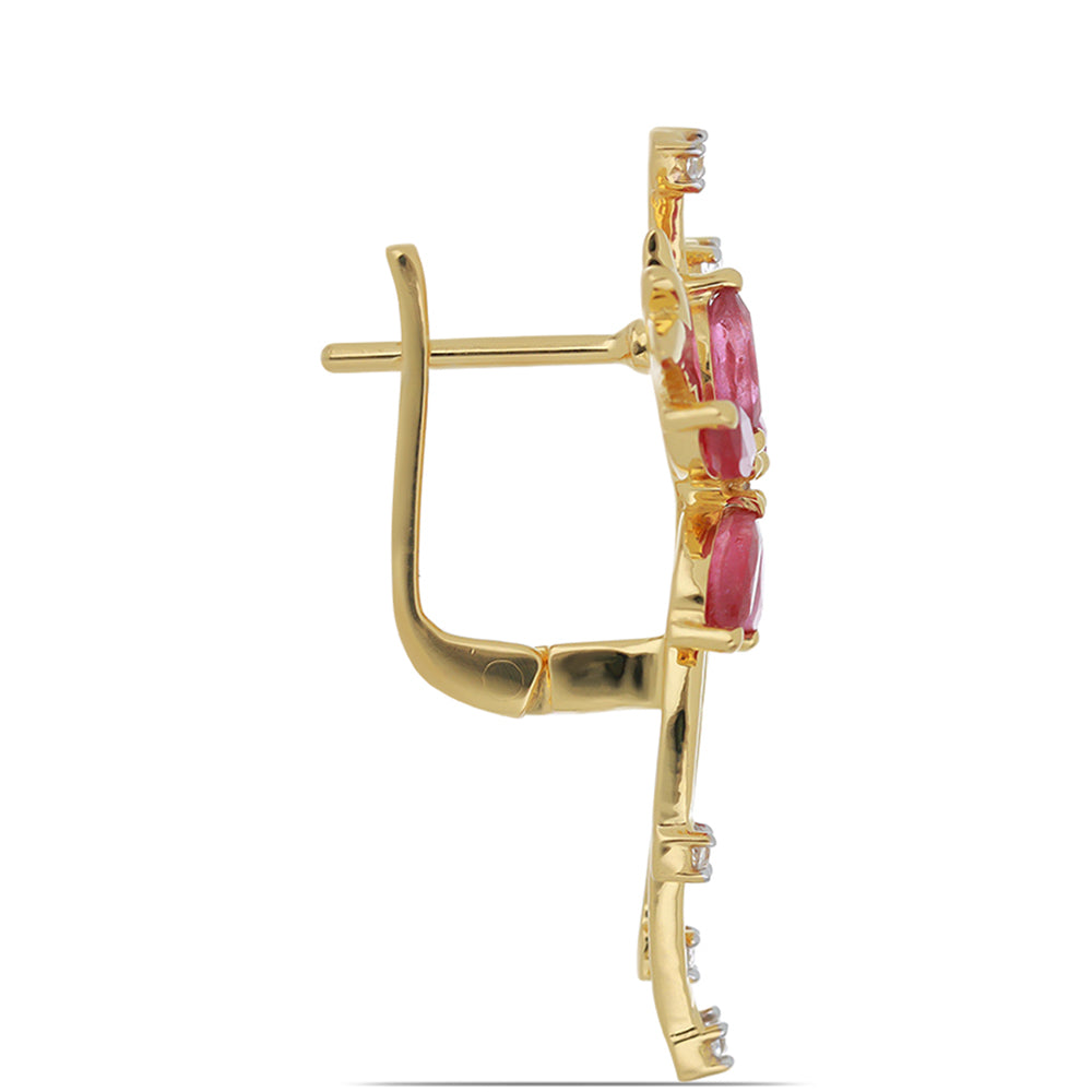 Goldplattierte Silberohrringe mit Rubin aus Madagaskar und weißem Topas 2