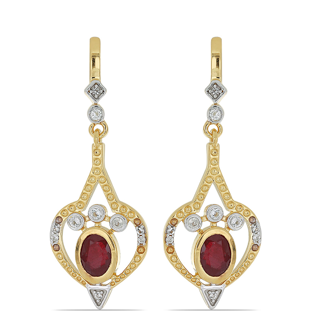 Goldplattierte Silberohrringe mit Rubin aus Madagaskar und weißem Topas