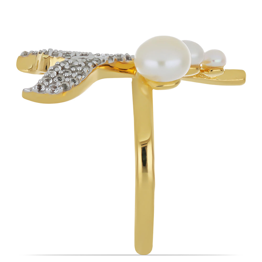 Goldplattierter Silberring mit weißer Süßwasserperle