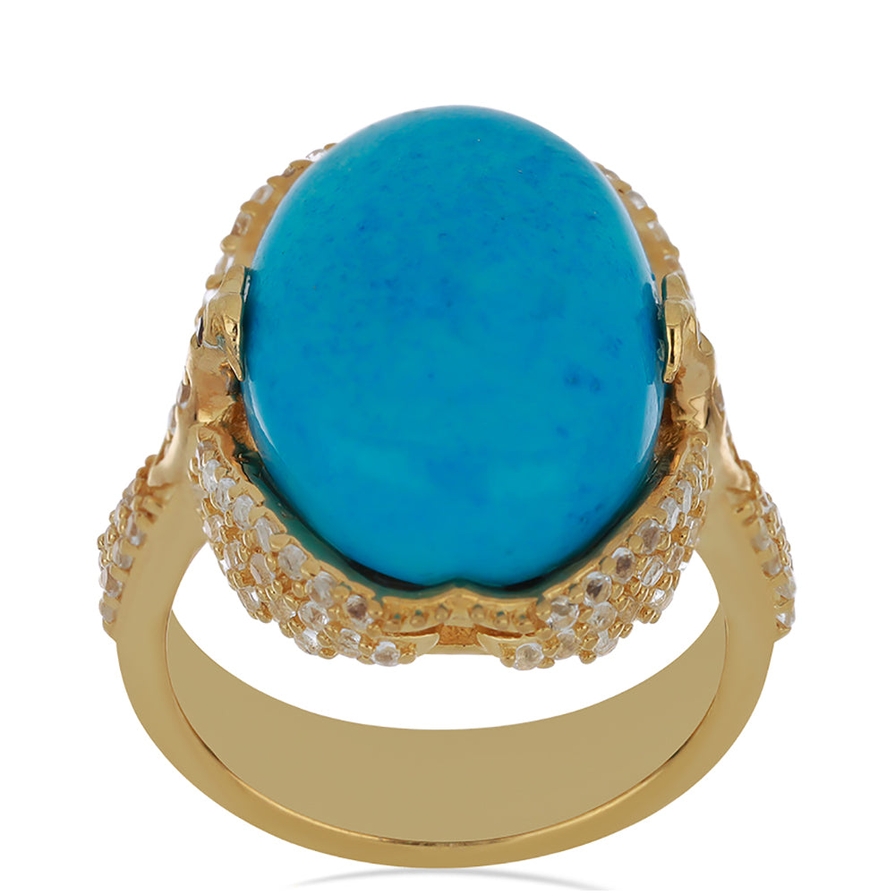 Goldplattierter Silberring mit persischem Türkis und rotem Diamant