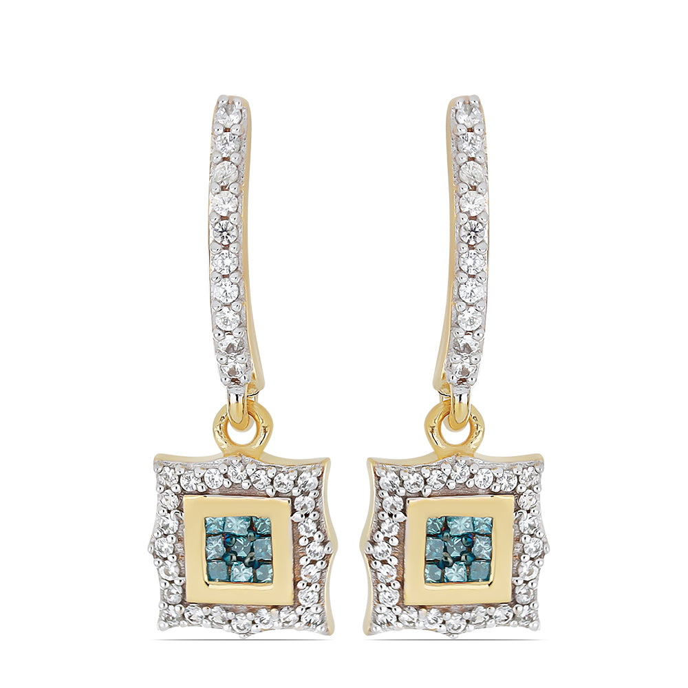Goldplattierte Silberohrringe mit blauem Diamant und natürlichem weißem Zirkon