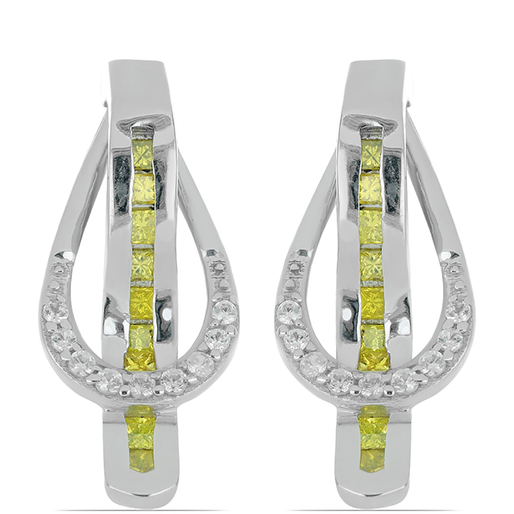 Silberohrringe mit gelbem Diamant und weißem Zirkon
