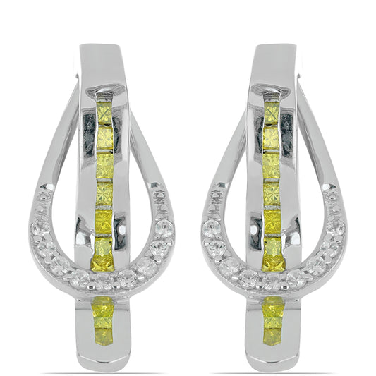 Silberohrringe mit gelbem Diamant und weißem Zirkon