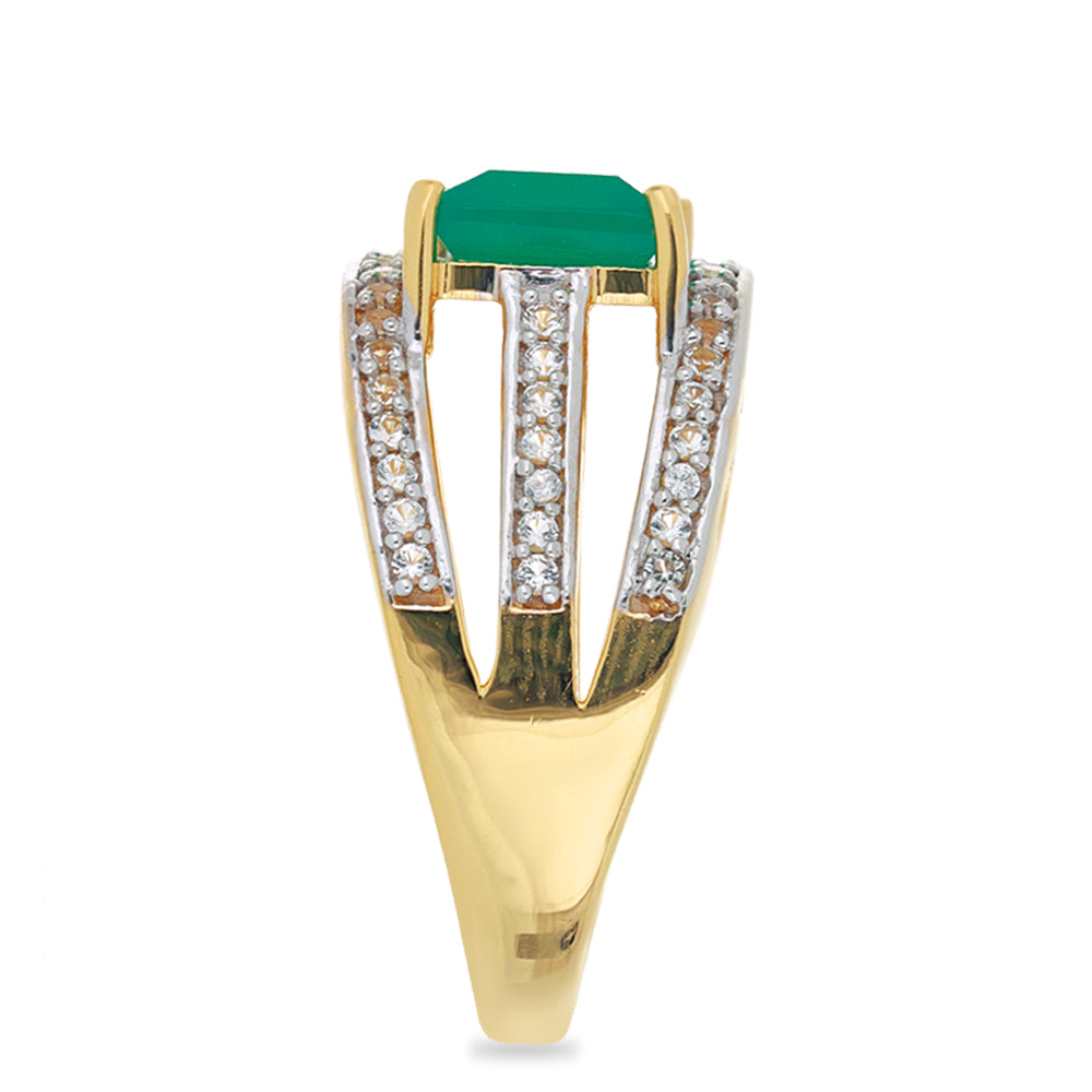 Goldplattierter Silberring mit grünem Achat und weißem Topas