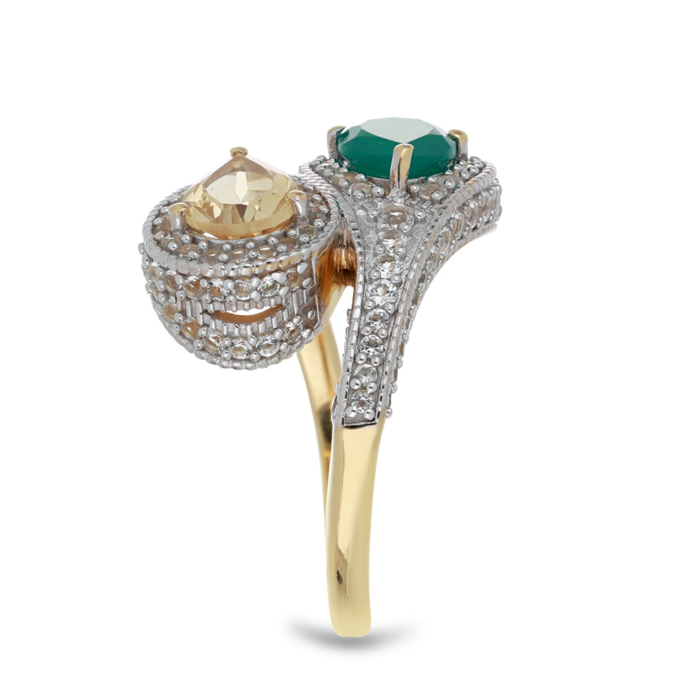 Goldplattierter Silberring mit grünem Achat und Zitrin aus dem Ural