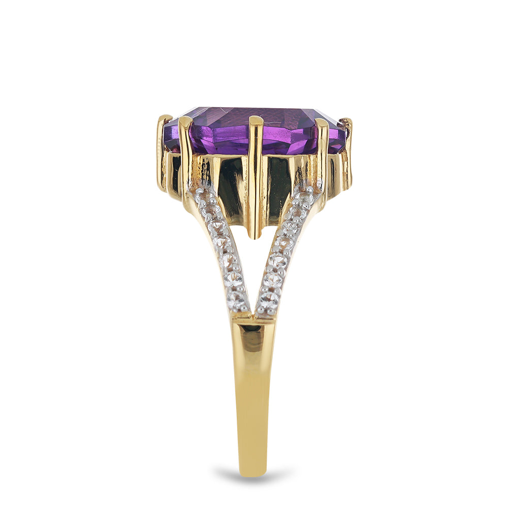 Goldplattierter Silberring mit sambischem Amethyst und weißem Topas