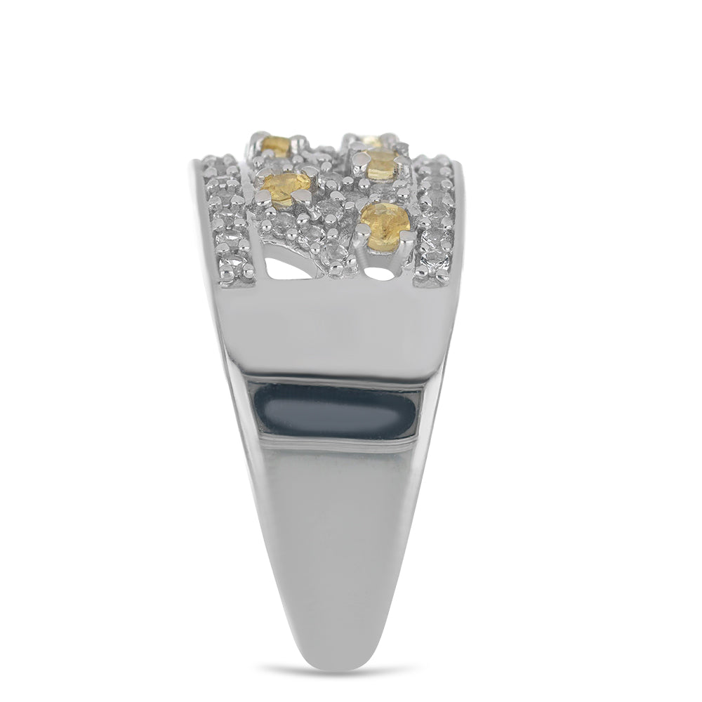 Silberring mit Zitrin aus dem Ural und weißem Topas