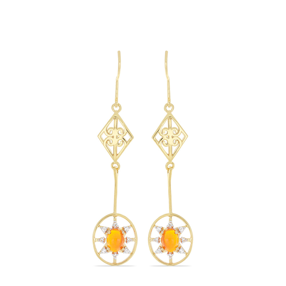 Goldplattierte Silberohrringe mit orangefarbenem Opal aus Lega Dembi und weißem Topas 1