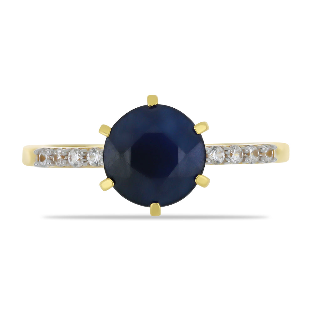 Goldring mit Thai Saphir und natürlichem weißem Zirkon 1