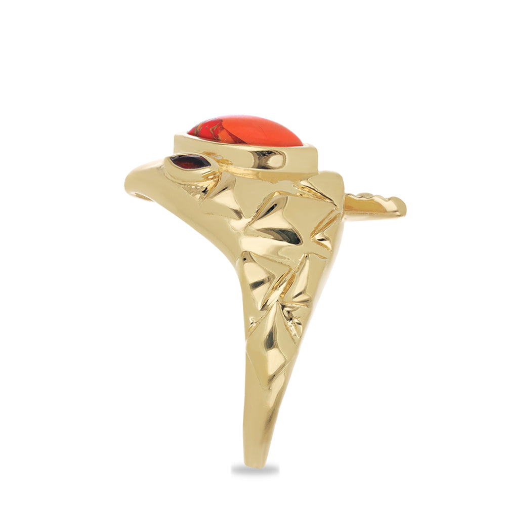 Goldplattierter Silberring mit Mohave-Türkis und Barton Granat