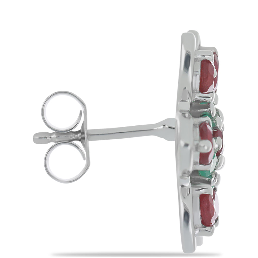 Silberohrringe mit Rubin aus Madagaskar und brasilianischem Smaragd