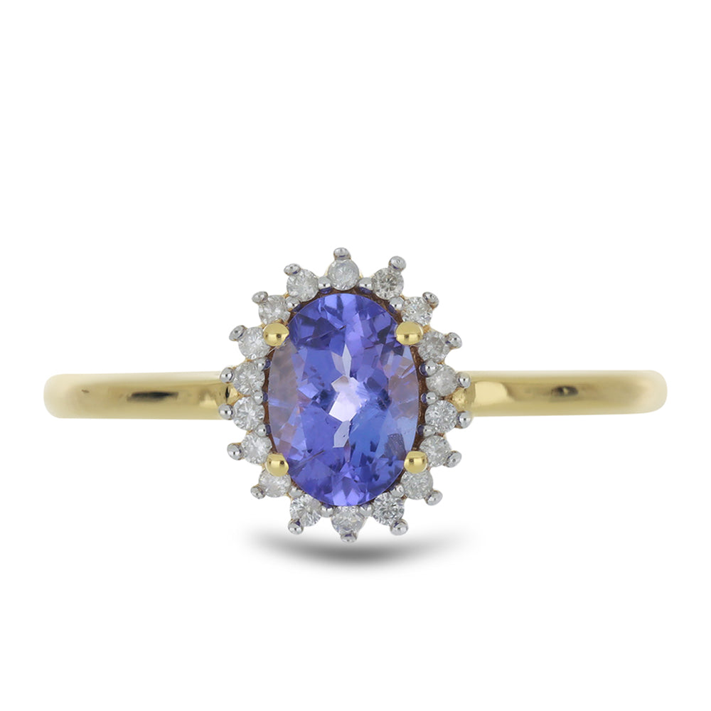 Goldring mit Tansanit - Klasse AAA und weißem Diamant