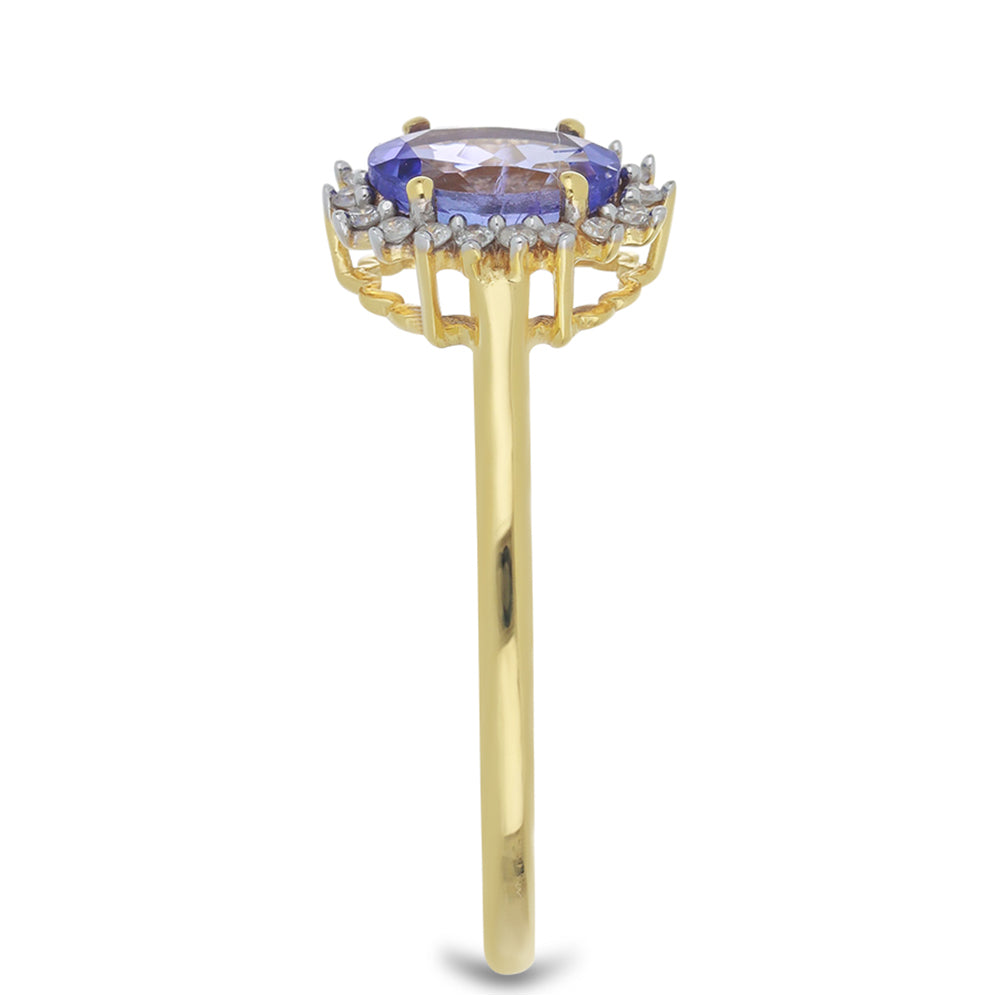 Goldring mit Tansanit - Klasse AAA und weißem Diamant