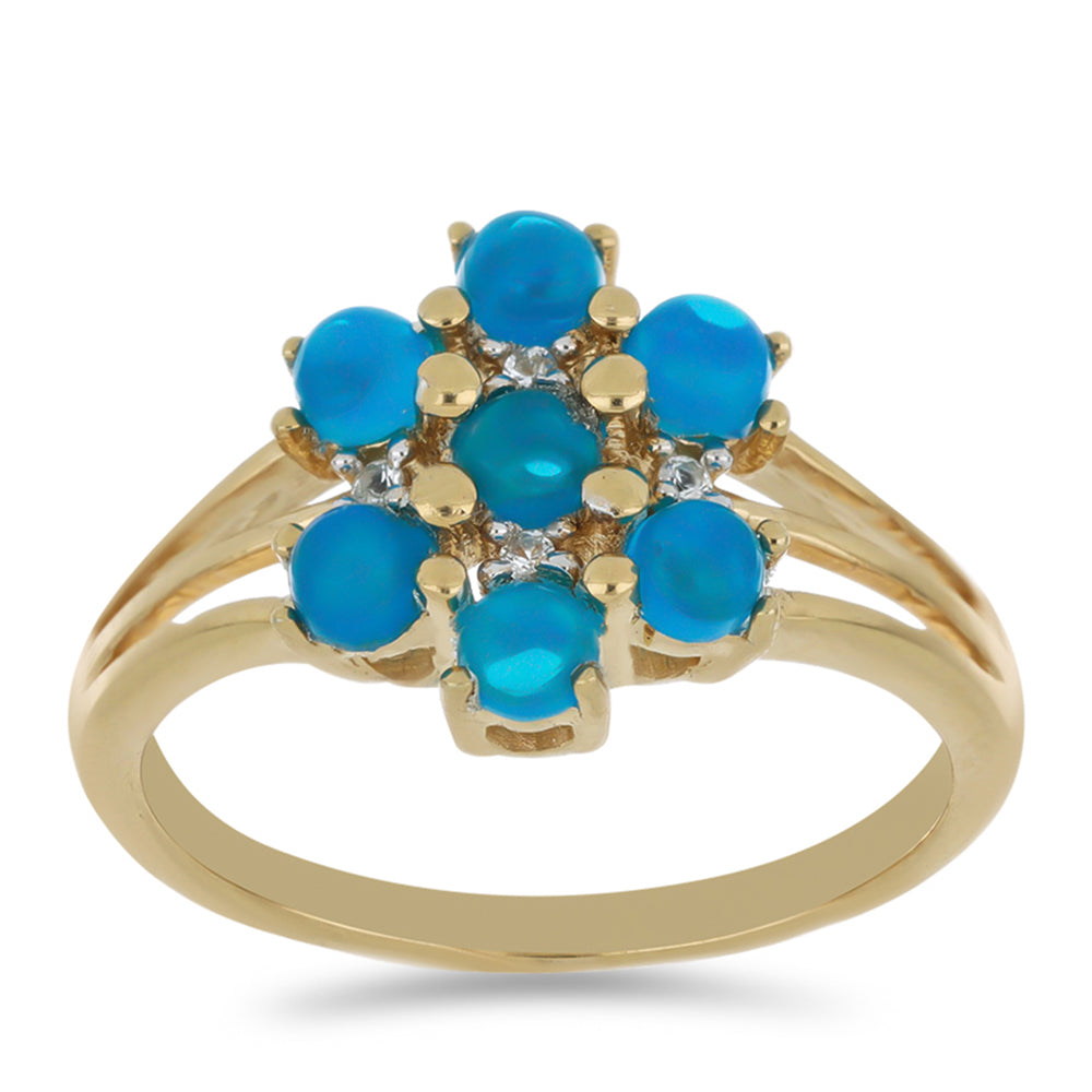 Goldplattierter Silberring mit blauem äthiopischem Opal aus Lega Dembi und weißem Topas 3