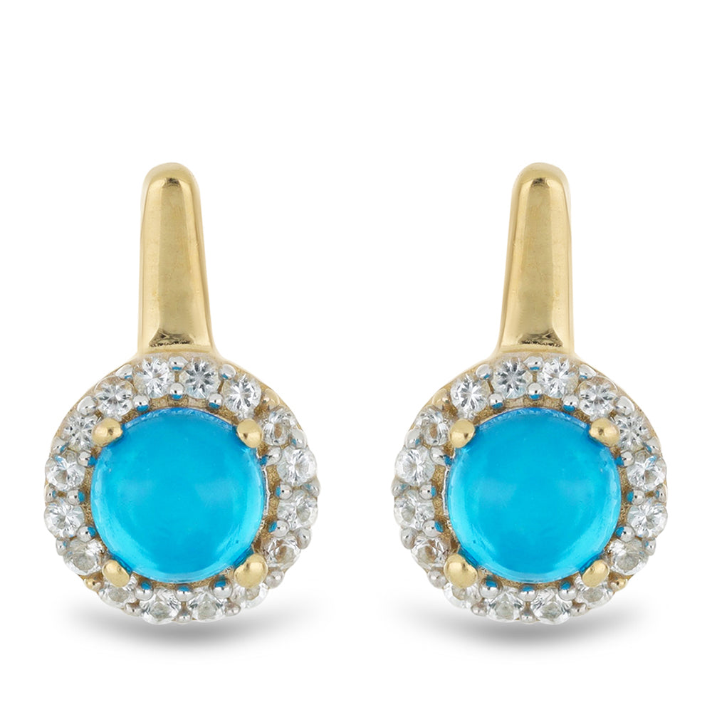 Goldplattierte Silberohrringe mit blauem äthiopischem Opal aus Lega Dembi und weißem Topas 1