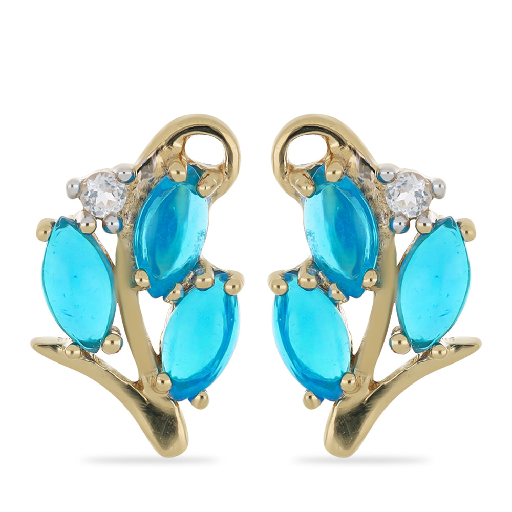 Goldplattierte Silberohrringe mit blauem äthiopischem Opal aus Lega Dembi und weißem Topas 1