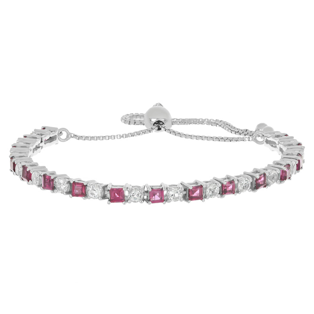 Silberarmband mit Rhodolith aus Moatize und weißem Topas