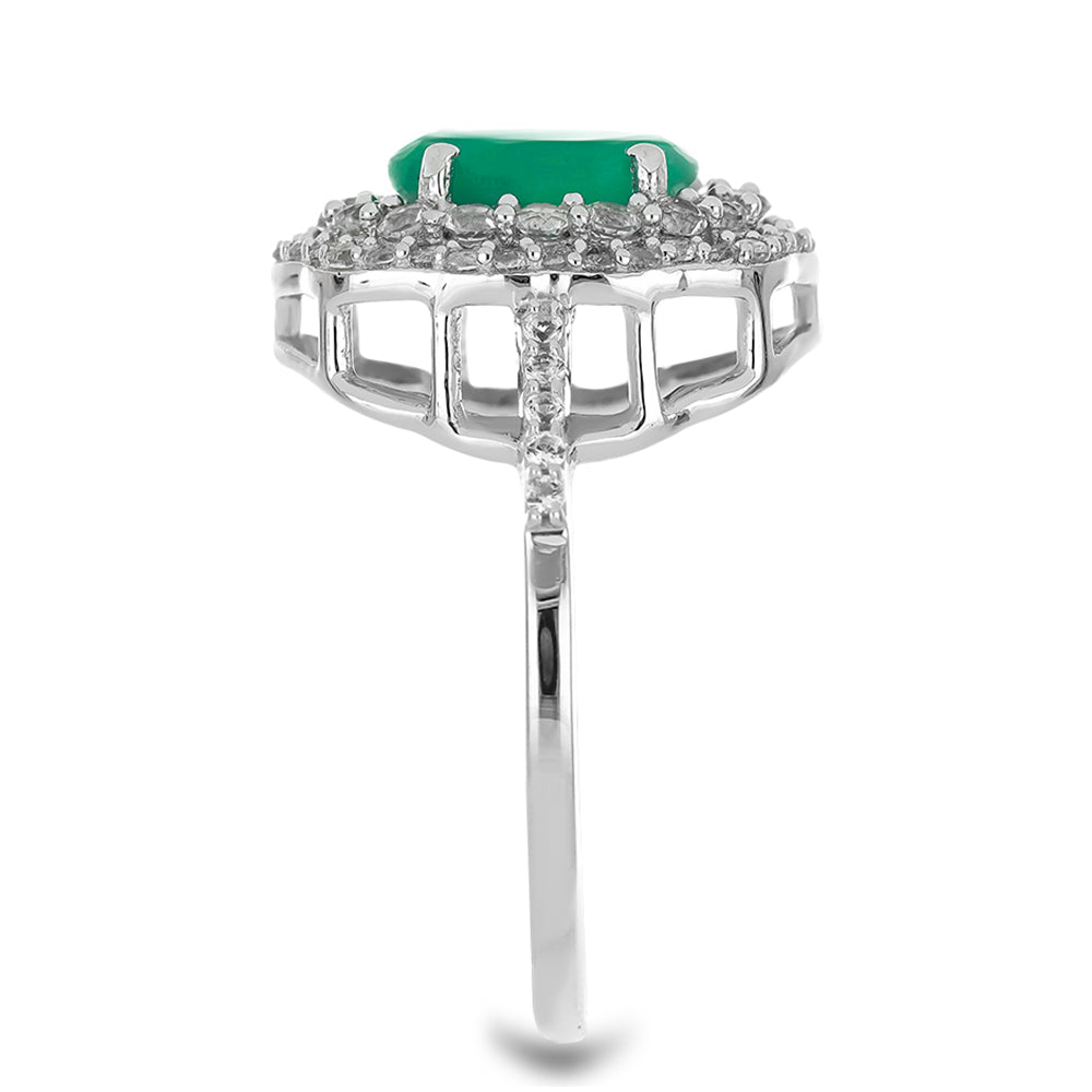 Silberring mit brasilianischem Smaragd und weißem Topas