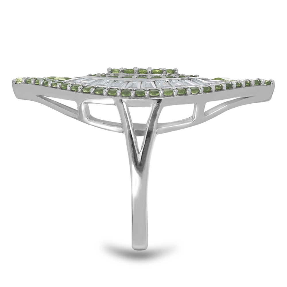 Silberring mit Peridot aus Changbai und weißem Zirkon