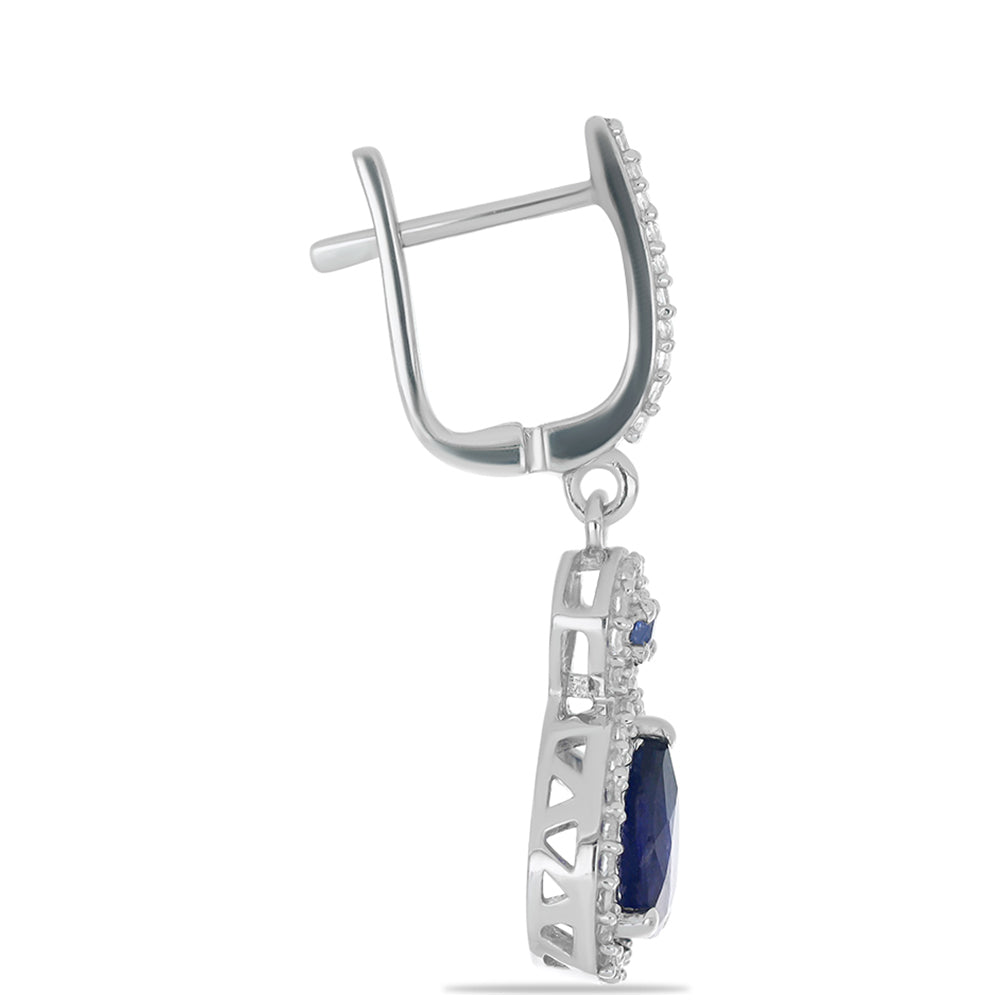 Silberohrringe mit australischem blauem Saphir und weißem Topas