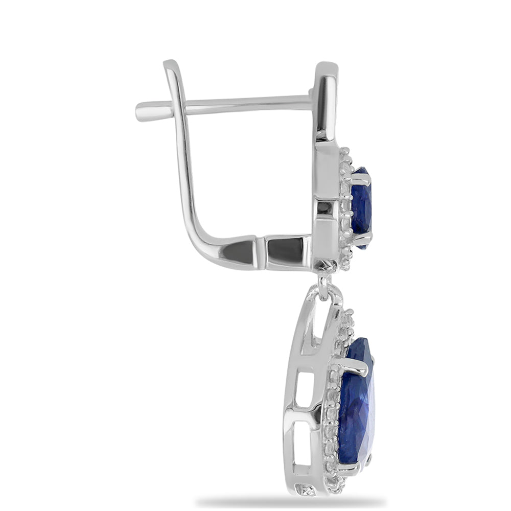 Silberohrringe mit australischem blauem Saphir und weißem Topas