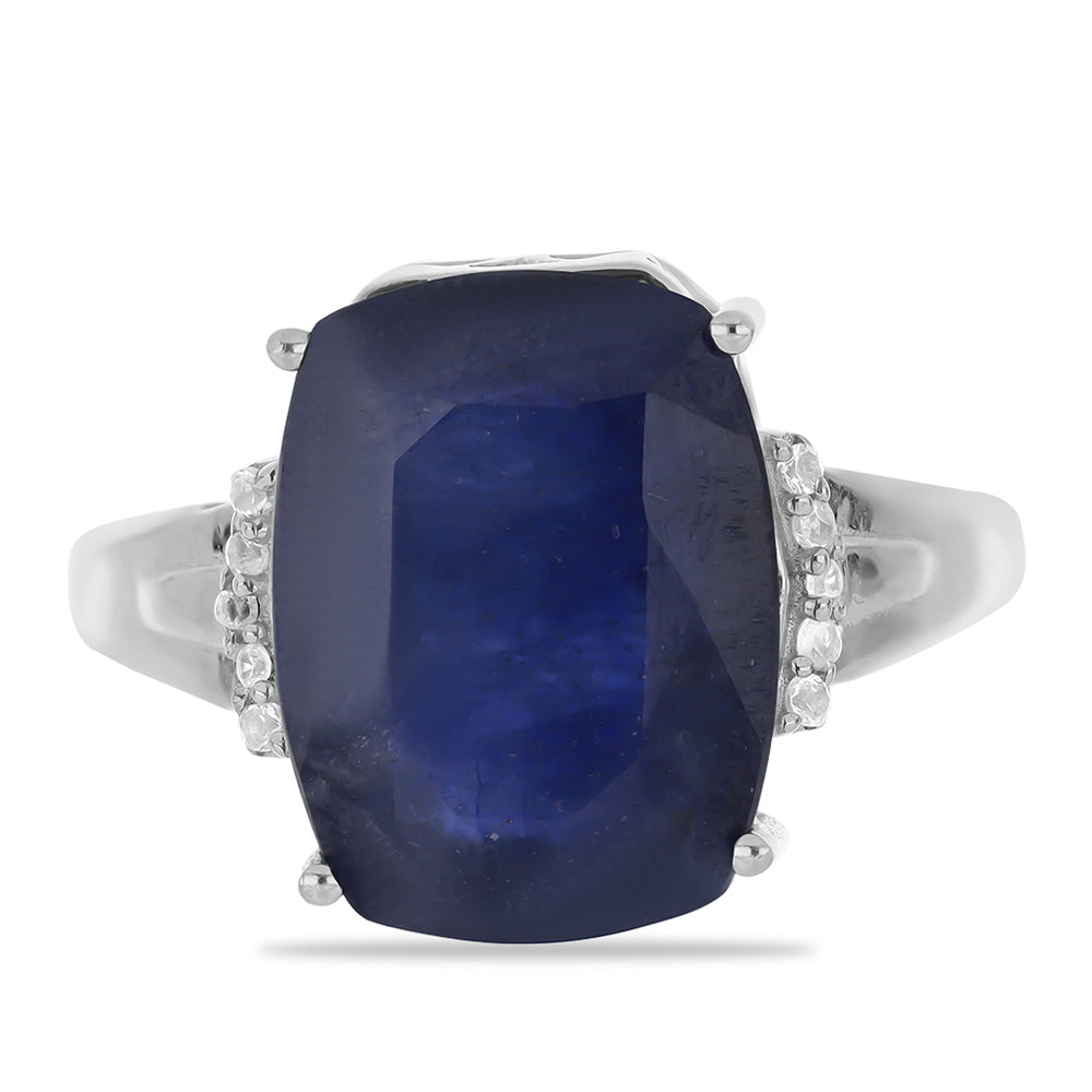 Silberring mit australischem blauem Saphir und weißem Topas