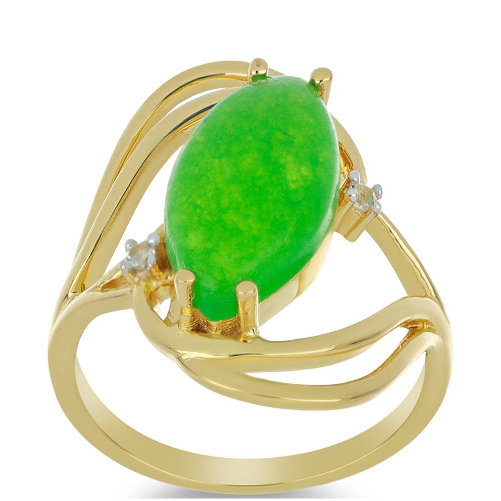 Goldplattierter Silberring mit grünem Jadeit und weißem Topas