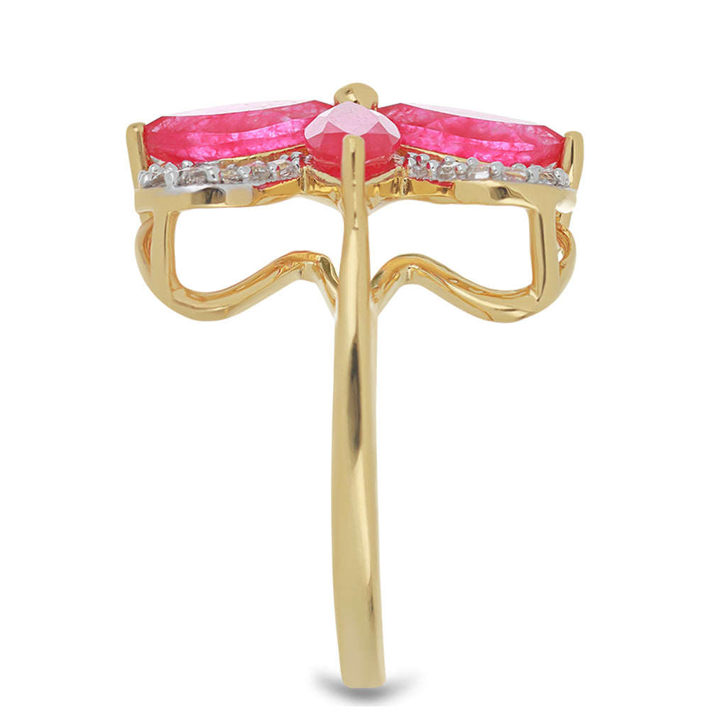 Goldplattierter Silberring mit rotem Achat und weißem Topas