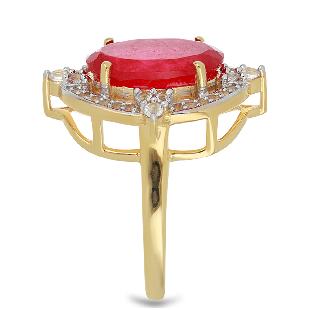 Goldplattierter Silberring mit rotem Achat und weißem Topas