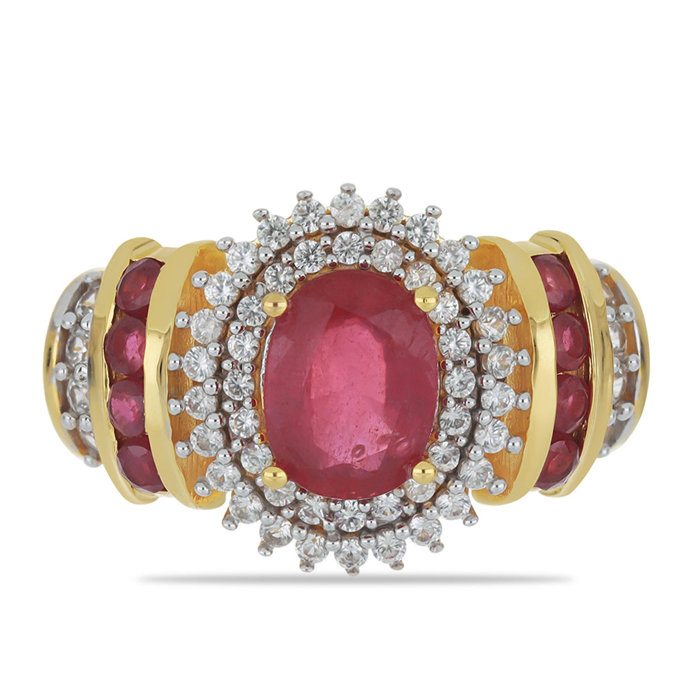 Goldring mit Rubin aus Madagaskar und weißem Zirkon 1