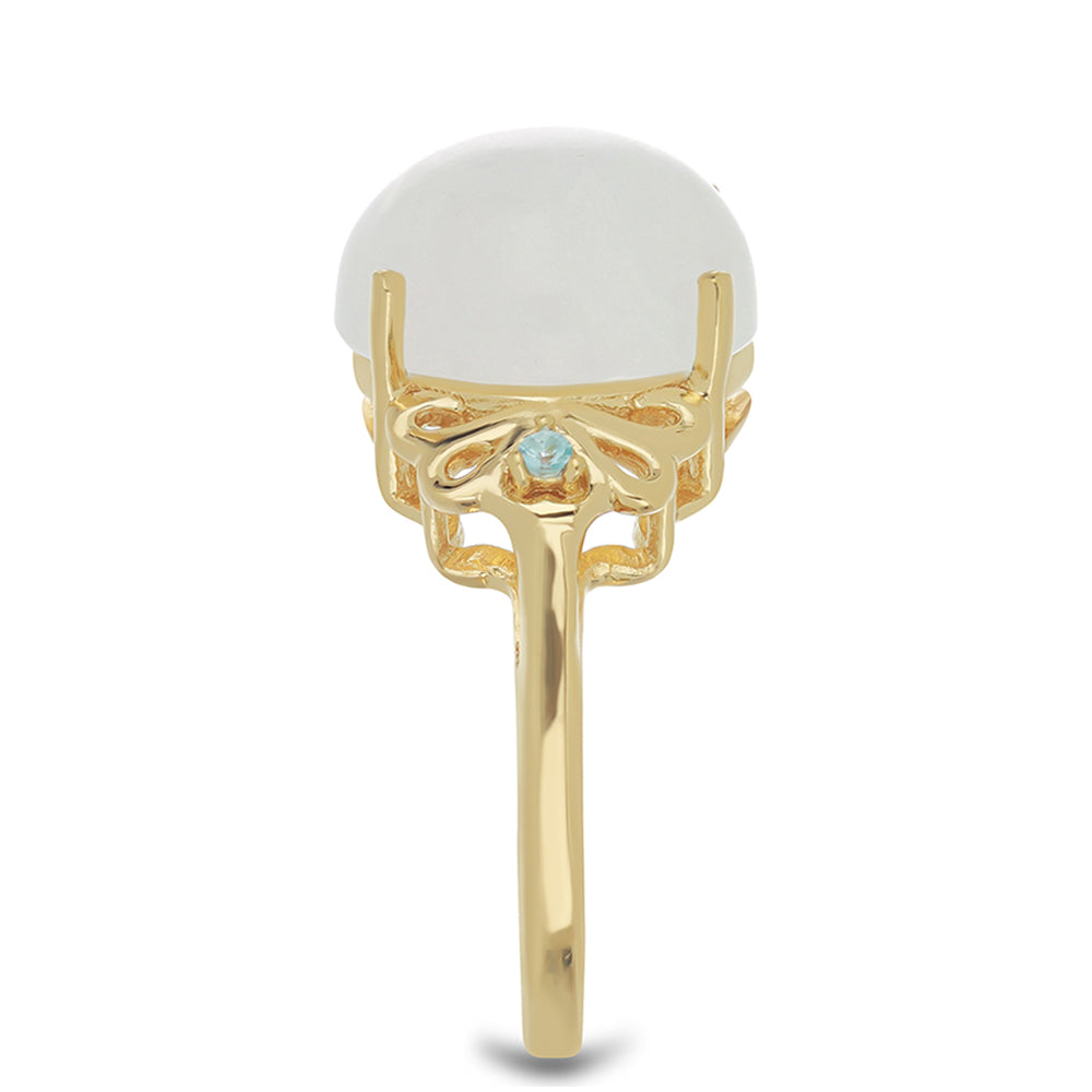 Goldplattierter Silberring mit Regenbogenmondstein und himmelblauem Apatit aus Sljudjanka