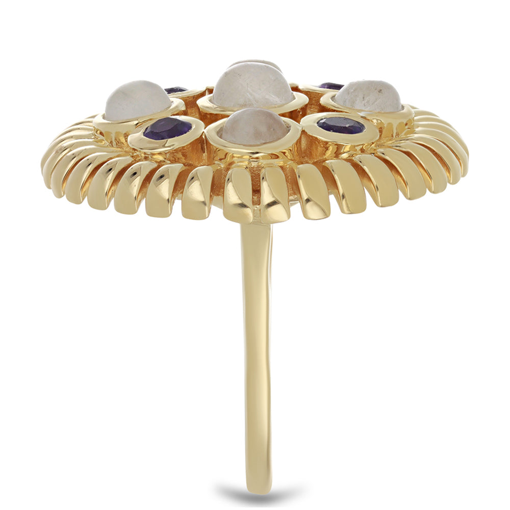 Goldplattierter Silberring mit Regenbogenmondstein