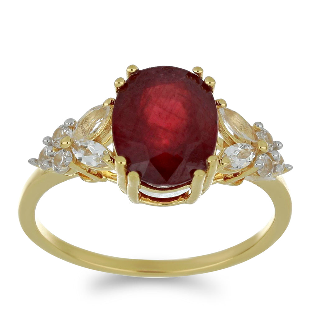 Goldring mit Rubin aus Madagaskar und weißem Topas 3