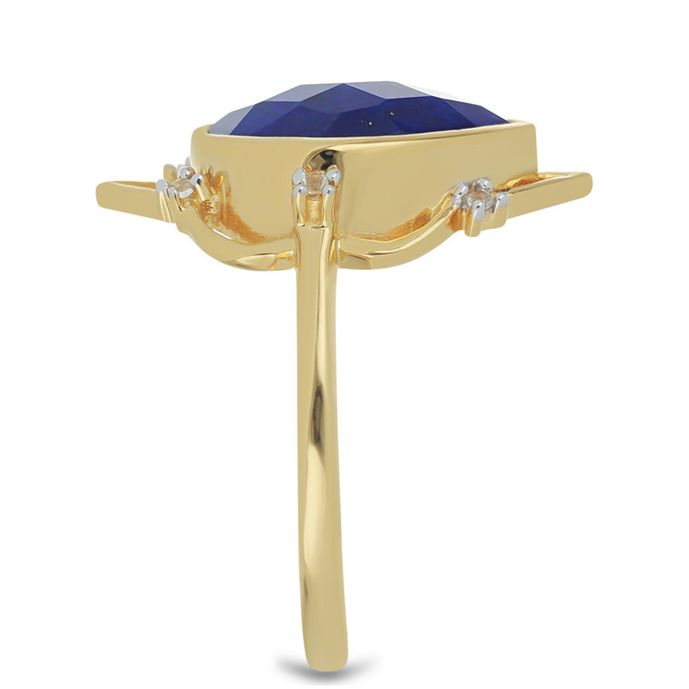 Goldplattierter Silberring mit Lapislazuli aus Badakhshan und weißem Topas