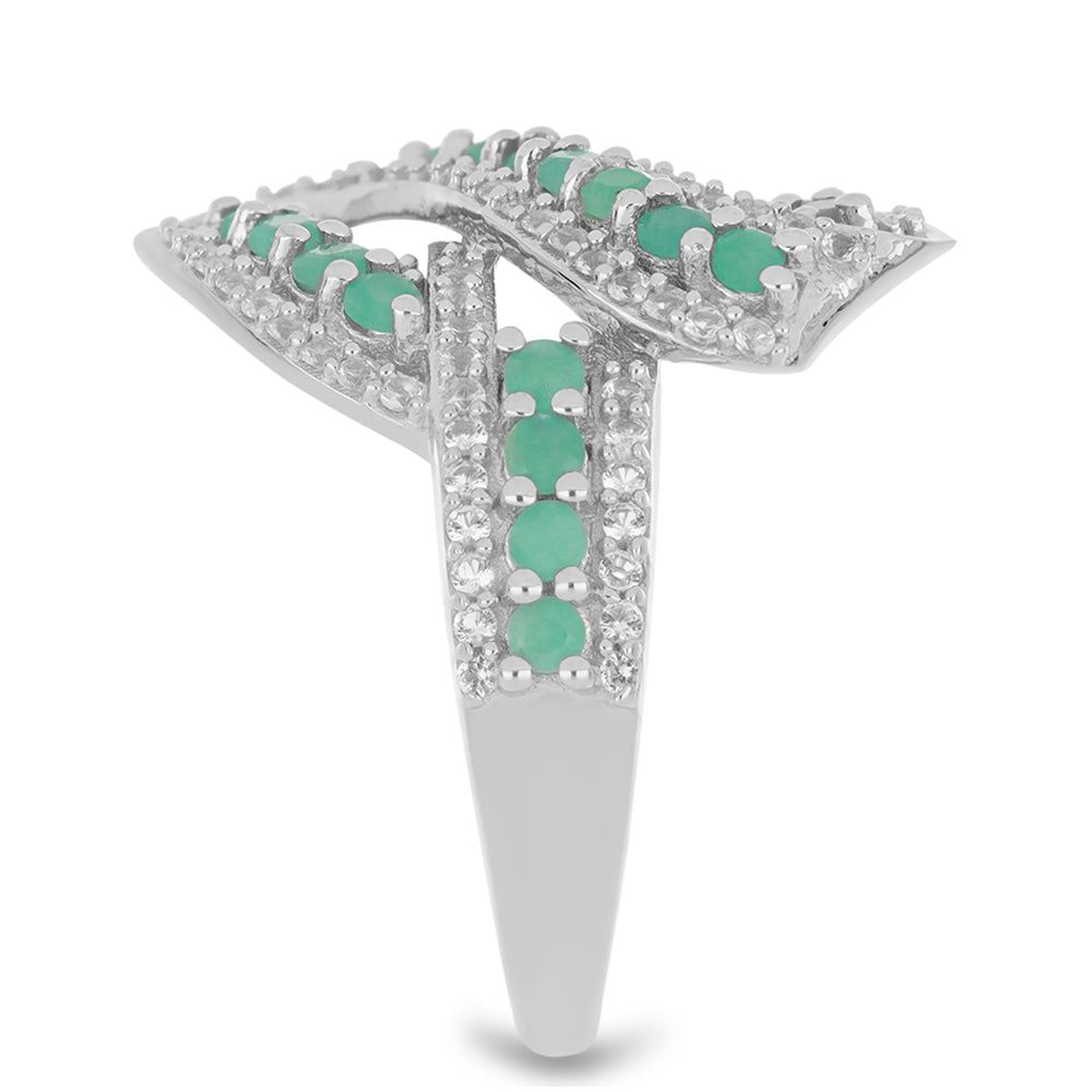 Silberring mit brasilianischem Smaragd und weißem Topas