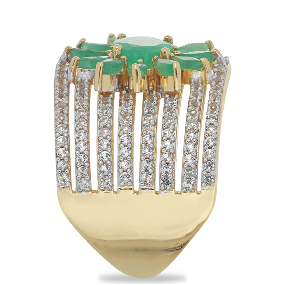 Goldplattierter Silberring mit brasilianischem Smaragd und weißem Topas