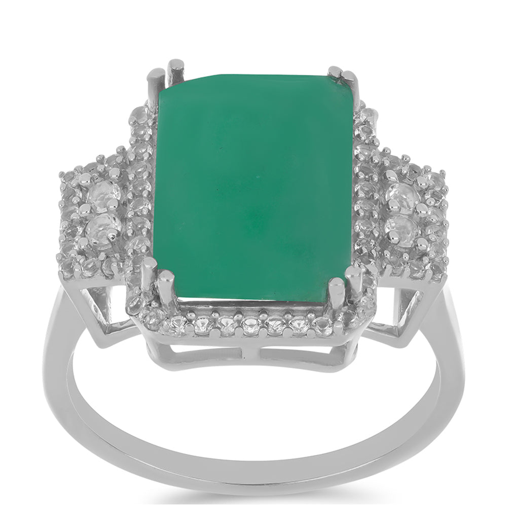 Silberring mit brasilianischem Smaragd und weißem Topas 3